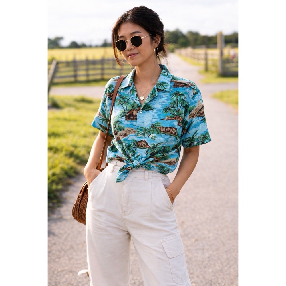 Aeropostale Resort Aloha Shirt Men L Button Up Short Sleeve Hawaiian Tropical